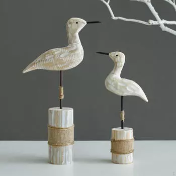 2 шт. Статуэтка чайки на подставке Деревянная скульптура птицы Памятный подарок Яркие детали Фигурка животного Настольная