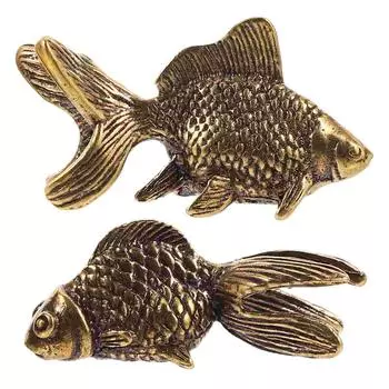 2 шт. Статуэтка из латуни, маленькая рыбка, украшение, ретро-фигурка, садовая скульптура, миниатюрная статуэтка, настольная, винтажная, золотая, офисная 3.80X1.50X1.30CM золотистый