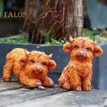2 шт. Статуэтка коровы Хайленд из смолы, ручная работа, украшение для стола, коллекционная статуэтка коровы Хайленд для декора сада в цветочном горшке 1 Pair