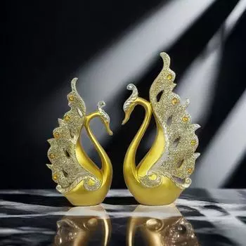 2 шт. Статуэтка лебедя из смолы для пары, креативные миниатюры, фигурки, поделки, скульптуры животных на День святого Валентина синий