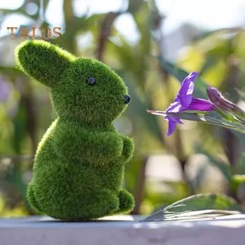 2 шт., статуэтка пасхального кролика, зеленая пушистая фигурка кролика, садовый весенний декор, украшение кролика на Пасху, настольное украшение для двора Rabbit