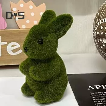 2 шт., статуэтка пасхального кролика, зеленая пушистая фигурка кролика, садовый весенний декор, украшение кролика на Пасху, настольное украшение для двора Rabbit