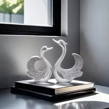 2 шт. Статуэтки лебедей Фигурки животных Креативные сувениры на вечеринку Скульптуры на день святого Валентина Украшения из смолы Silvery