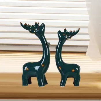 2 шт. Статуэтки оленей Скульптуры животных Художественные изделия Декоративные фигурки Украшения для рабочего стола зелёный