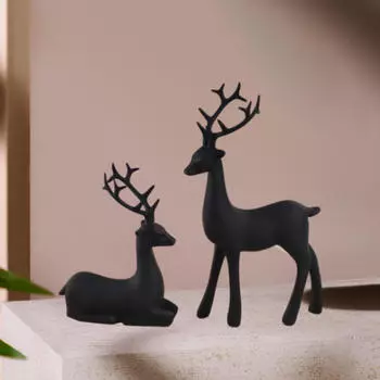 2 шт. Статуя черного оленя, настольное украшение, коллекционные предметы, скульптура животного, фигурка оленя из смолы для