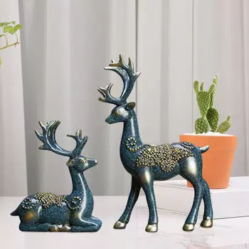 2 шт. Статуя Лось Пара Полка Шкаф Любитель оленей Скульптура Настольный Книжный шкаф Статуэтка Blue