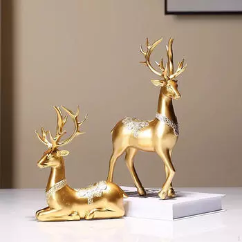 2 шт. Статуя оленя Скульптура оленя Фигурки из смолы для дома