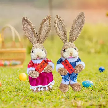 2 шт. Статуя пасхального кролика, стоящая на искусственной траве, праздничные атрибуты, праздничный декор, фестиваль good luck