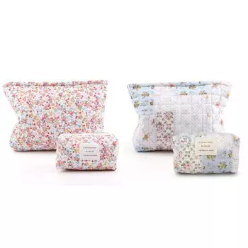 2 шт. стеганая косметичка симпатичная цветочная косметичка для женщин и девочек (красный)