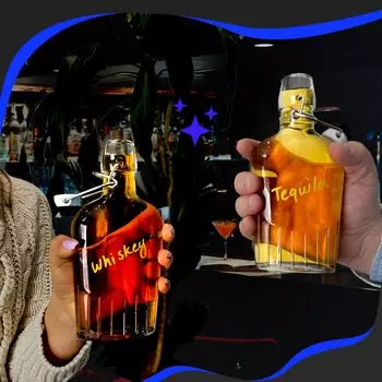 2 шт., стеклянная фляжка объемом 8,5 унций с герметичной крышкой-качалкой | Мини-бутылки для виски, ликера, кленового сиропа или ванильного экстракта