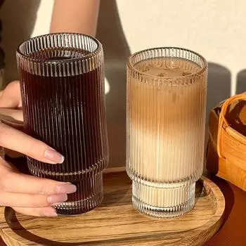 2 шт. стеклянные чашки для кофе, стеклянная посуда, полосатые прозрачные кружки для коктейлей, напитков, газировки, молока, сока, стакана, посуда для напитков 200-400ml