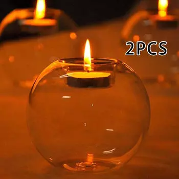2 шт. стеклянный подсвечник диаметром 12 см, круглые прозрачные свадебные центральные элементы для
