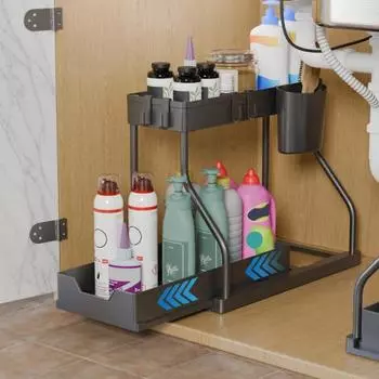 2 шт. стеллаж для хранения под раковиной с выдвижным ящиком L-образной формы, простая установка, многоцелевая ванная комната