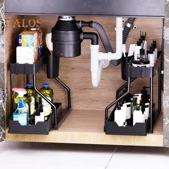 2 шт. стеллаж для хранения под раковиной с выдвижным ящиком L-образной формы, простая установка, многоцелевой органайзер для шкафа ванной комнаты 2pcs