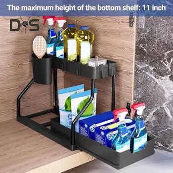 2 шт. стеллаж для хранения под раковиной с выдвижным ящиком L-образной формы, простая установка, многоцелевой органайзер для шкафа ванной комнаты 2pcs