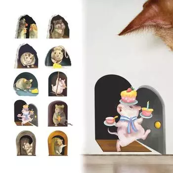 2 шт. стикер на стену, самоклеящаяся, устойчивая к разрыву, водонепроницаемая, съемная, влагостойкая, с узором в виде отверстия для мыши, мультяшная наклейка, наклейка для домашнего декора A