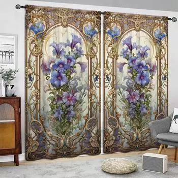 2 шт. Стильные великолепные цветочные напечатанные шторы для домашнего декора - Карманные шторы для окон в спальню, кухню, гостиную 52.5cmX116cm X 2pcs