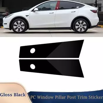 2 шт. стойки для окон автомобиля, дверные глянцевые черные планки, детали крышки для Tesla Model Y 2020-2022, внешние аксессуары