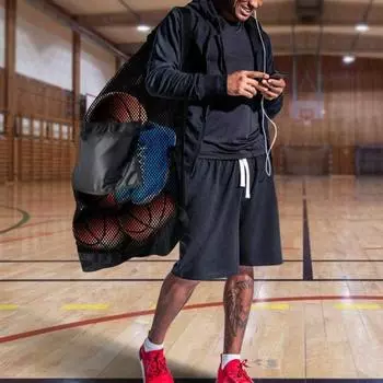 2 шт. сумка с сеткой для мячей и плечевым ремнем, очень большие удобные сумки для хранения для футбола, баскетбола чёрный