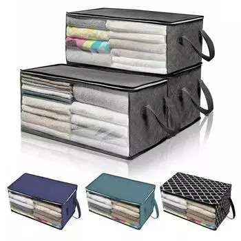 2 шт. сумки для хранения одеял с ручками, большая вместимость, прозрачные одеяла с дизайном окна 2pcs черный белый