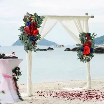 2 шт. Свадебные искусственные цветы, гирлянды из искусственных цветов, бохо-розы, эвкалипта, шторы для свадебной арки, приветственный знак, украшение синий