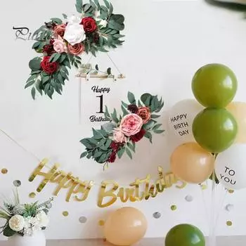 2 шт. Свадебные искусственные цветы, гирлянды из искусственных цветов, бохо-розы, эвкалипта, шторы для свадебной арки, приветственный знак, украшение золотистый