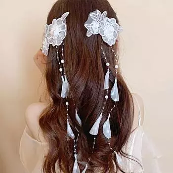 2 шт. свадебные украшения сладкие кисточки повязка на голову многоцелевое использование лепесток длинная лента изящная женская сексуальная кружевная заколка для волос с цветком