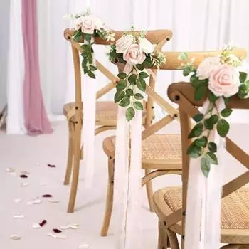 2 шт. свадебных украшений для прохода, цветы для свадебной церемонии, декор стульев для вечеринки с искусственными цветами эвкалипта и лентами белый