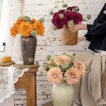 2 шт. Свадебный букет невесты, искусственные цветы подсолнечника, зелень, большой выжженный искусственный цветок для самостоятельного изготовления, декора в виде центральной части, декора цветочной композиции темно-фиолетового