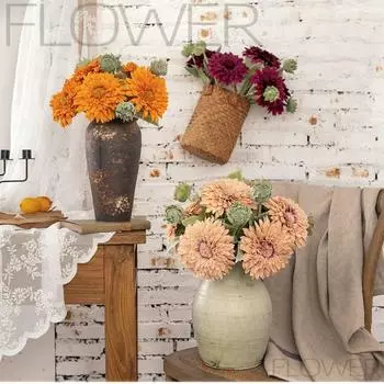 2 шт. Свадебный букет невесты, искусственные цветы подсолнечника, зелень, большой выжженный искусственный цветок для самостоятельного изготовления, декора в виде центральной части, декора цветочной композиции темно-фиолетового