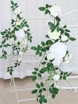 2 шт. свадебный стул, цветы, украшения, украшения для прохода, роза, стул из ротанга, цветы на спине, пыльная роза, скамейка, свадебные украшения для приема на улице белый