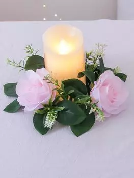 2 шт. Свеча венок искусственный подсвечник гирлянда мини искусственные розы цветы свадебные украшения подсвечник для столбов искусственный цветочный венок розовый