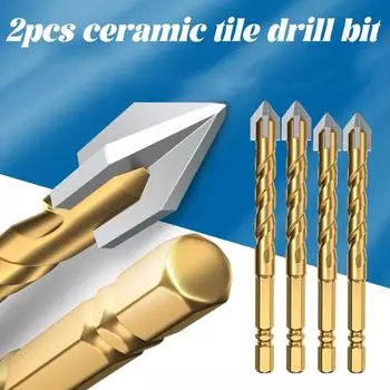 2 шт. сверла для сверления плитки, стекла, цемента, бетона, металла, мрамора, специальное высокопрочное четырехгранное сплавное сверло для сухого сверления 5-12 мм 5mm-2pcs золотой