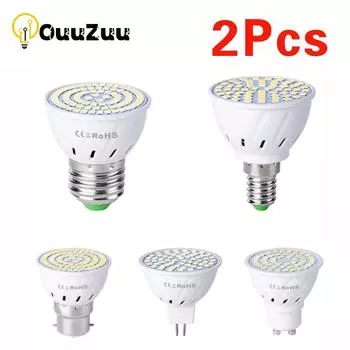 2 шт. Светодиодная лампа GU10 E27 E14 Точечный светильник 48 60 80 Светодиодная лампа 220 В Светодиодная лампа GU 10 MR16 gu5.3 Точечный светильник B22 5 Вт 7 Вт 9 Вт GU10 48leds 5W 2PCS белый