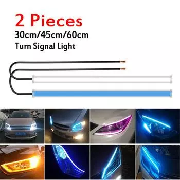 2 шт. светодиодная лента DRL с указателем поворота, желтая, яркая, гибкая, дневные ходовые огни для автомобильных фар 12 В 30cm ( 11.8inch )