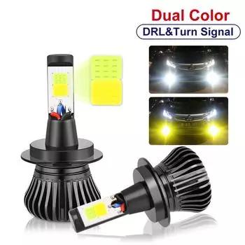 2 шт. Светодиодные автомобильные фары H8 H9 H11 H7 HB3 HB4 9005 9006 H27 880881 H3 H1 Светодиодная лампа для фар двухцветная автомобильная противотуманная фара белый желтый H1