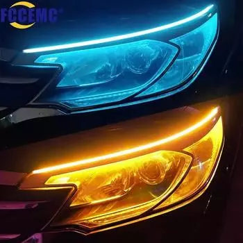 2 шт. светодиодные DRL автомобиля дневные ходовые огни гибкие водонепроницаемые полосы авто фары белый указатель поворота желтый стоп-сигнал 12 В