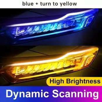 2 шт. светодиодные DRL автомобиля дневные ходовые огни гибкие водонепроницаемые полосы авто фары белый указатель поворота желтый стоп-сигнал 12 В