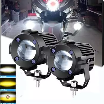 2 шт. светодиодные фары для мотоцикла, двухцветные, белые, желтые, 30 Вт, светодиодные фары, супер яркие, ближний/дальний свет, противотуманные фары