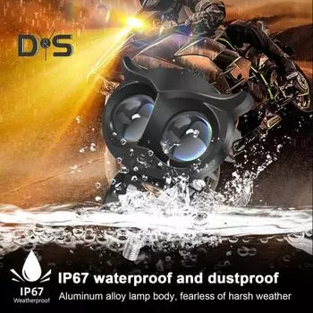 2 шт. светодиодные противотуманные фары для вождения мотоцикла, двухцветные янтарные/белые, водонепроницаемые ночные фары для мотоцикла, грузовика, автомобиля, квадроцикла, внедорожника, лодки чёрный