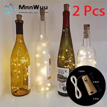 2 шт. светодиодных лампочек для бутылок вина с пробкой, 1/2/3 м пробковые лампы, мини-гирлянды для бутылок с ликером, украшения для вечеринок и свадеб 1m синий