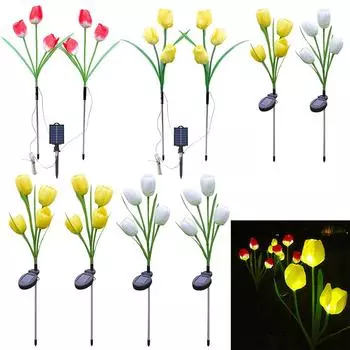2 шт. светодиодных ландшафтных светильников, водонепроницаемые солнечные светильники-тюльпаны для лужайки на патио #F D