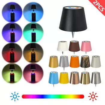 2 шт. светодиодный беспроводной светильник для бутылок вина с сенсорным управлением, перезаряжаемый, RGB, плавная регулировка яркости, ночник, настольная декоративная лампа