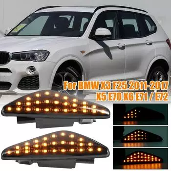 2 шт. светодиодный боковой габаритный фонарь для X3 F25 2011-2017 водонепроницаемый автомобильный динамический янтарный указатель поворота последовательный светодиодный фонарь чёрный