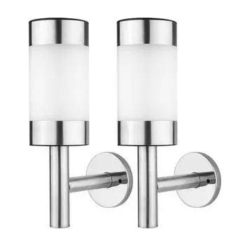 2 шт. светодиодный настенный светильник на солнечной батарее из нержавеющей стали для сада и двора с датчиком