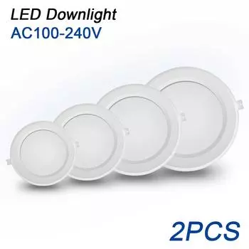 2 шт. светодиодный потолочный светильник 110 В 220 В потолочный светильник 6 Вт 17 Вт 20 Вт 24 Вт встраиваемый светодиодный светильник вниз круглый панельный светильник прожектор внутреннего освещения AC100V-240V&Warm White