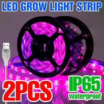 2 шт. светодиодный светильник для выращивания растений, USB фитолампа, лампа для растений, полный спектр, освещение для теплицы, гидропоника, комнатные семена цветов 0,5 м, 1 м, 2 м, 3 м 2 PCS&No Waterproof