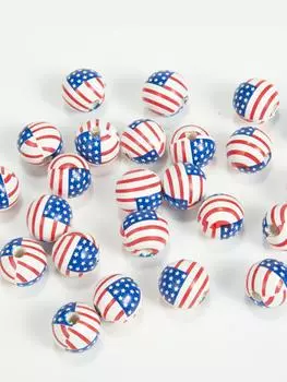 2 шт. Свободные бусины с цветным принтом, круглые бусины, аксессуары, американский флаг, ювелирные изделия, изготовленные на заказ, День независимости, поделки своими руками, деревянные бусины Independence Day Stripe 16mm