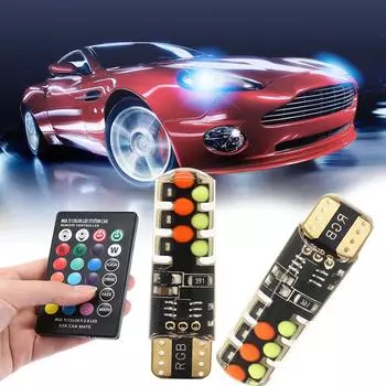 2 шт. T10 W5W Led 194 168 W5W 5050 SMD автомобильный купольный светильник для чтения автомобильная клиновидная лампа RGB светодиодная лампа с пультом дистанционного управления
