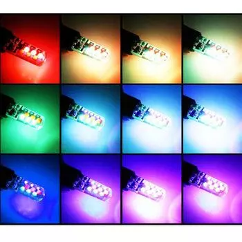 2 шт. T10 W5W RGB светодиодные лампы для автомобиля, плафоны для чтения с дистанционным управлением